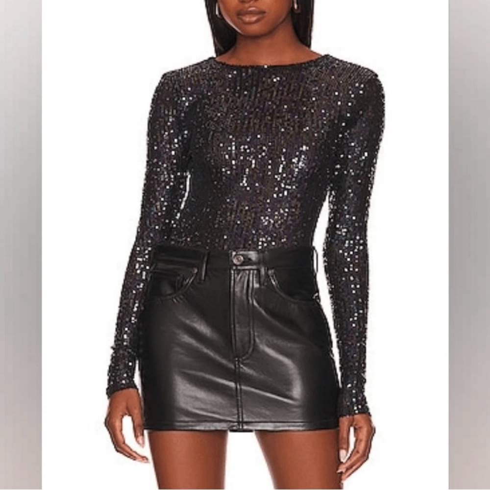Free People Gold Rush Long Sleeve Top in Black Combo